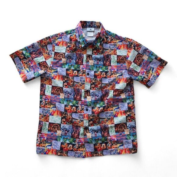 Disney Mickey Mouse & Friends Mosaic Tile Button Up Short Sleeve Shirt Men's M - Picture 1 of 5